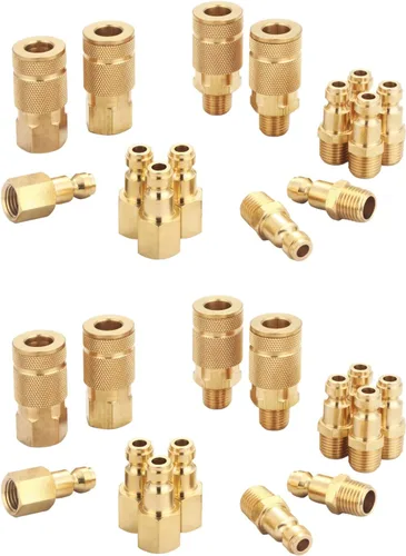 Miniatura 9 de Kit de acoplador y enchufe (7 piezas), tipo automotriz C, NPT de 1/4 de pulgada, juego de accesorios de aire de conexión rápida de latón macizo