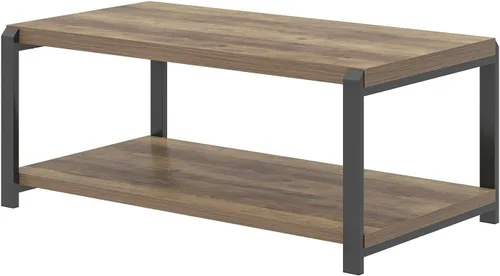 Miniatura 9 de EXCEFUR Mesa de Centro Moderna, Mesa Central de Madera Rústica y Metal para Sala de Estar, Mesa de Cóctel y Té Rectangular Industrial con Roble