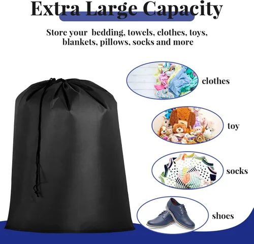 Miniatura 4 de Woanger Paquete de 12 bolsas de lavandería extragrandes de 28 x 45 pulgadas, lavables a granel, bolsa de lavandería de viaje con cierre de cordón