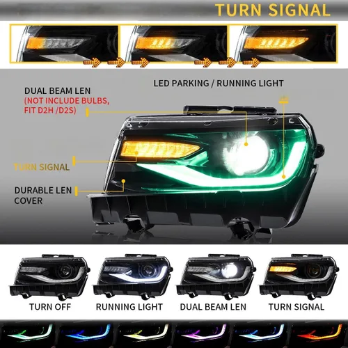 Miniatura 3 de VLAND Faros Compatibles con Chevy Camaro 5ª Generación 2014 2015, Lente de Doble Luz (No Incluyen Focos, Lados del Conductor y del Pasajero)
