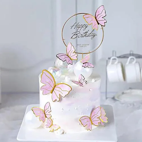 Miniatura 5 de Decoración de mariposa rosa para tartas, 11 piezas de decoración de cupcakes de metal dorado para decoración de fiesta de niñas y mujeres