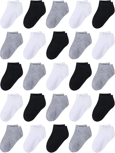 Cooraby 25 pares de calcetines para niños, calcetines de corte bajo, calcetines deportivos de media amortiguación, calcetines deportivos para niños