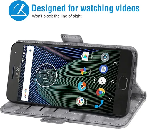 Miniatura 3 de Asuwish Funda compatible con Moto G5 Plus y protector de pantalla de vidrio templado, con ranura para tarjetero, soporte para tarjetas, función