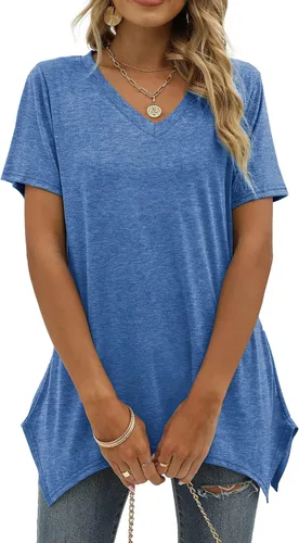 Miniatura 2 de Alaroo Camisetas básicas de verano para mujer, manga corta, cuello en V, túnica