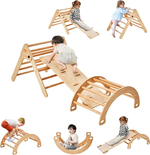 VEVOR Pikler - Juego de triángulos escalador 5 en 1, juguetes de escalada para niños pequeños plegables en interiores con arco y rampa y escalera