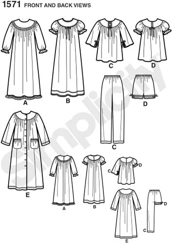 Miniatura 3 de Simplicity 1571 Patrones de costura para niña, pantalones y camisones, tallas 7-14