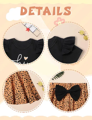 Miniatura 4 de ADIFUN Ropa de bebé niña, 4 piezas de trajes de niña recién nacida, mameluco con volantes, parte inferior acampanada, diadema, bandana, conjuntos