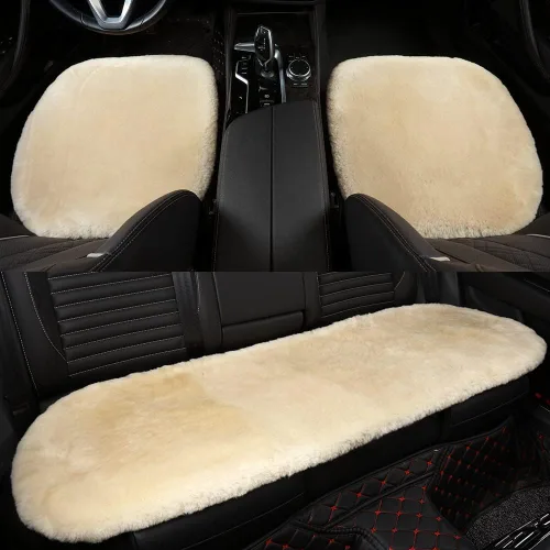Miniatura 15 de LLB Fundas de asiento de asiento de automóvil de oveja genuina para automóviles, camiones, SUV, almohadilla protectora de asiento cómoda para Gris