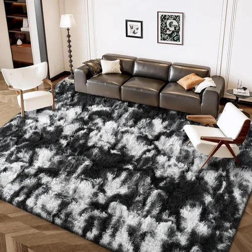 Miniatura 56 de FlyDOIT Alfombras Grandes para Sala de Estar, 5x8 Pies Alfombra Shaggy Teñida con Tie-Dye Gris Oscuro, Alfombras Mullidas Tipo Manta, Alfombras