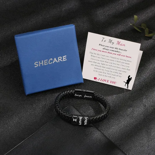 Miniatura 6 de SheCare Pulseras para hombre, regalos para hombres, pulseras de cuero para regalos del día del padre, pulseras trenzadas negras para hombre, novio