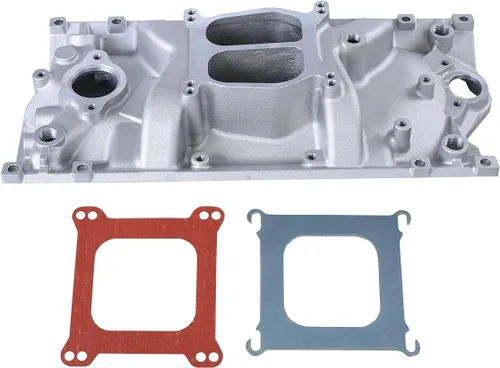 Miniatura 9 de Colector de admisión de aluminio satinado de doble plano compatible con SBC Small Block Chevy 1996-2002 Vortec 350