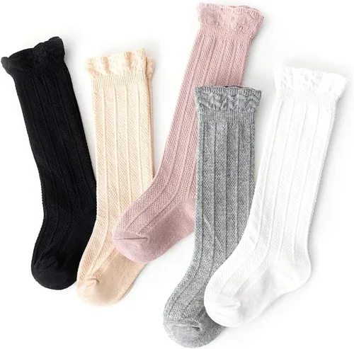 Miniatura 2 de Zando Calcetines altos hasta la rodilla para bebés recién nacidos, calcetines de algodón con volantes, calcetines largos cálidos para niñas y niños