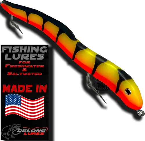 Delong Lures Señuelos y cebos de pesca Jerk KILR EEL de 8 pulgadas, señuelos de pesca de agua salada y agua dulce, cebos para lubina de boca grande,