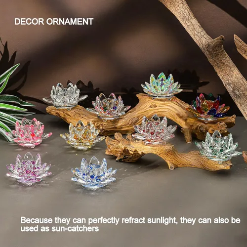 Miniatura 5 de Flor de loto de cristal brillante, 4 pulgadas, reflejo de loto de cristal transparente para Feng Shui, decoración del hogar, adornos o peso de papel