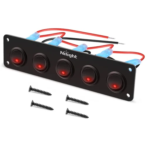 Miniatura 9 de Nilight Panel interruptor basculante de 5 bandas con 3 pines, resistente al agua, interruptores de palanca de encendido/apagado para automóvil, Azul