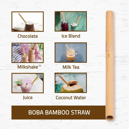 Miniatura 4 de Rainforest Bowls Juego de 4 pajitas de bambú Boba reutilizables, de 8 a 9 pulgadas de largo, perfectas para batidos, tés de leche, jugos, licuados