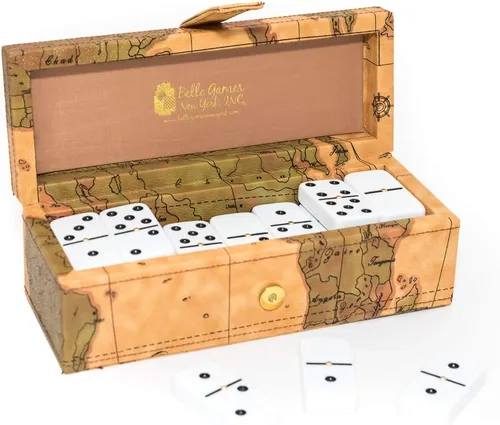 United Nations of New York - Juego de dominó de torneo de tamaño jumbo profesional con ruedas giratorias en una caja de mapa