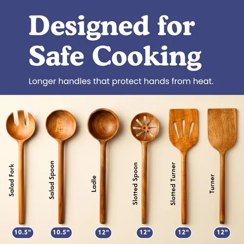 Miniatura 5 de Utensilios de cocina no tóxicos: juego de utensilios de cocina de 6 piezas, sin pegamento y cucharas de madera de una pieza para cocinar, juego