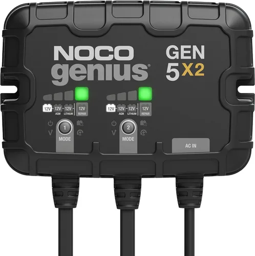 NOCO Genius GEN5X2: Cargador de batería a bordo de 2 bancos, 10 A, 5 A por banco, cargador marino impermeable de 12 V con protección contra