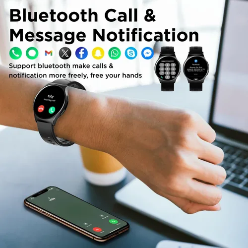Miniatura 3 de BENIO Reloj inteligente (respuesta/hacer llamada), caras de reloj AI, AMOLED de 1.43 pulgadas con AOD, IP68 impermeable rastreador de fitness, Negro