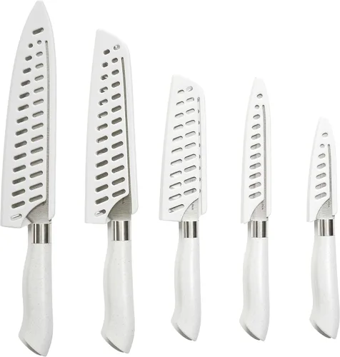 Miniatura 2 de DURA LIVING EcoCut - Juego de cuchillos de cocina de 5 piezas, cuchillas de acero inoxidable de alto carbono, asas ergonómicas sostenibles, Gris