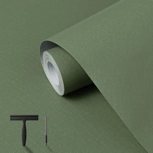 Miniatura 14 de practicalWs Papel tapiz de color verde salvia, papel de contacto verde para pegar y despegar, 17.7 x 118.1 pulgadas, papel tapiz removible de vinilo