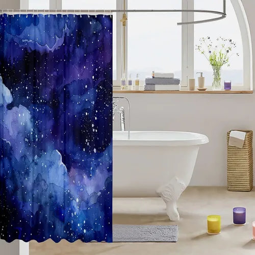 Miniatura 3 de Cortina de baño con temática del universo cósmico de galaxia, juego de cortina de ducha de cielo nocturno estrellado para niños y adultos, cortina