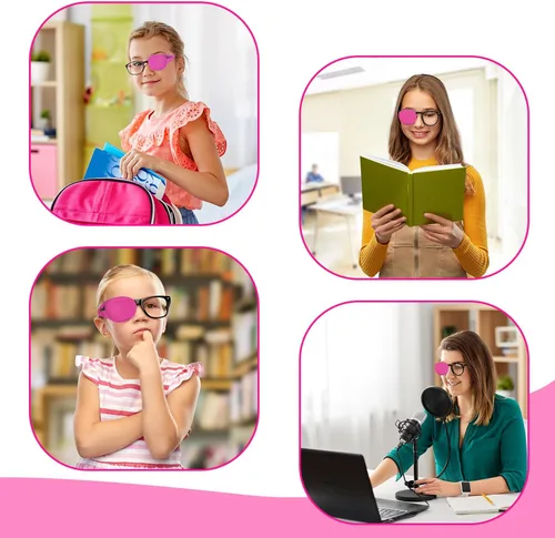 Miniatura 6 de 6 parches para ojos, parches para ojos de gran tamaño, reutilizables, no tejidos, para adultos y niños, ojo perezoso, ambliopía, estrabismo (rosa)