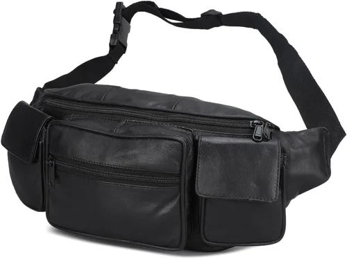 Miniatura 2 de Cangurera de Leatherboss Jumbo con bolsillos laterales Valcro, Negro