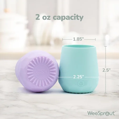 Miniatura 2 de WeeSprout Vasos de entrenamiento de silicona para bebés, juego de 2 vasos de silicona suave, taza abierta de 2 onzas para bebés de más de 6 meses