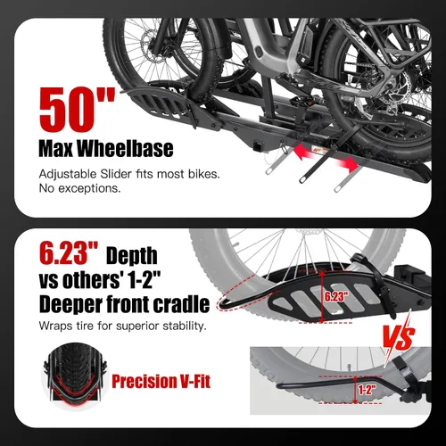 Miniatura 6 de CyberRack E2 - Portabicicletas eléctricas con rampa para 2 bicicletas, capacidad de 200 libras, soporte de plataforma plegable para automóviles