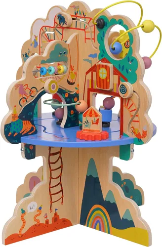 Miniatura 2 de Manhattan Toy Playground Adventure Centro de Actividades de Madera para Niños Pequeños con Deslizadores, Pista de Ábaco, Giradores, Juguetes