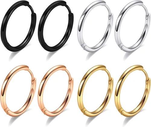 Arracadas de acero inoxidable quirúrgico 316L de 023pulgadas 031pulgadas 039pulgadas hipoalergénicos pequeños para hombre aretes de aro para