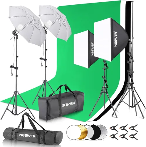 Miniatura 10 de Sistema de apoyo de fondo Neewer, de 8.5 x 10 pies y equipo de iluminación continua de 800 W, 5500 K, softbox y sombrillas para estudio fotográfico