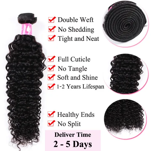 Miniatura 2 de Deep Curly Hair Bundle Brazillian Virgin Hair Weft Supplier 1pcs 12 Inch 1B Black 100g Soft Remy Hair Bundles