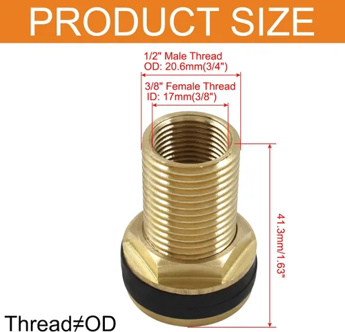 Miniatura 2 de 2 piezas de montaje de mamparo de latón, hembra de 3/8 pulgadas, conector de tanque de agua macho de 1/2 pulgada, montaje de mamparo de doble rosca
