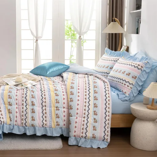 Miniatura 6 de Aimuan Unicorn Striped Print Comforter Set for Kids Girls Boys, Kawaii Bow Bedding Set Bedroom Decor, Twin/Full/Queen (Twin, Blue-Pink)