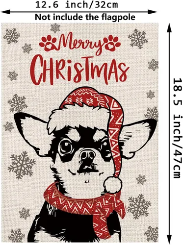 Miniatura 2 de Sombrero de bandera de jardín de Navidad, perro chihuahua con bufanda, decoración navideña de invierno, vacaciones, arpillera, vertical, doble cara
