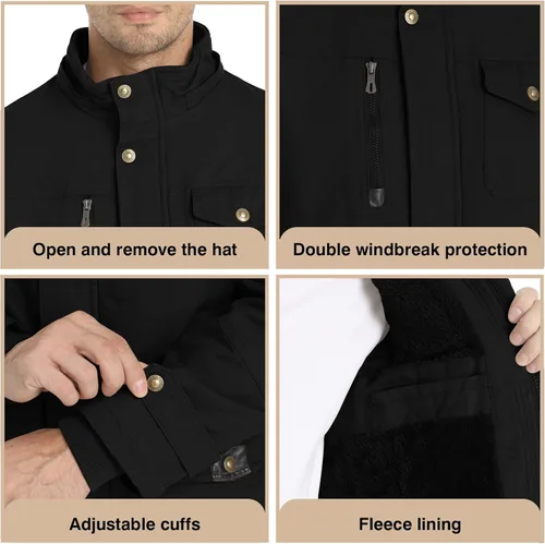 Miniatura 5 de Chaqueta de invierno para hombre, chaqueta militar, chaqueta tipo cargo con forro polar, chaqueta cálida con capucha desmontable, chaqueta