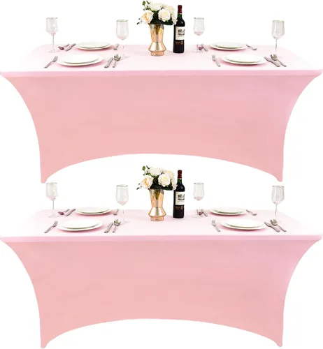 Miniatura 15 de Paquete de 2 Cubiertas de Mesa de Spandex de 4 pies para Mesas Plegables Rectangulares - Manteles Elásticos Ajustados Resistentes a las Arrugas