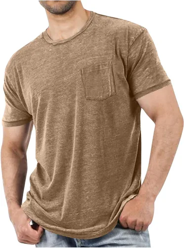 Miniatura 12 de Camisetas de manga corta para hombre con bolsillo en el pecho, color sólido, cuello redondo, suave, cómoda, para verano, camiseta atlética
