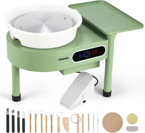 Huanyu Máquina de rueda de cerámica de 12 pulgadas con sistema de murciélagos bandeja extendida desmontable, máquina formadora de cerámica