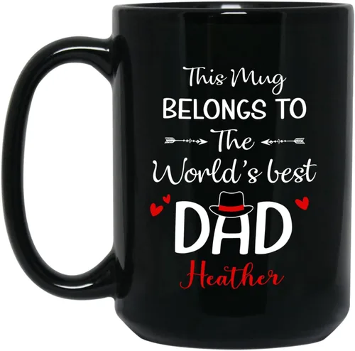 Miniatura 14 de Taza de café con texto en inglés "This Daddy Belongs To Coffee Cup", regalo para el día del padre, Navidad, taza de café negra personalizada