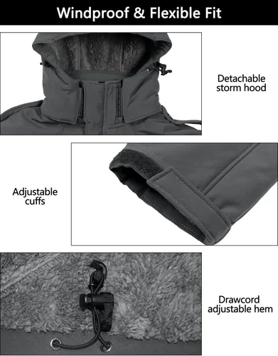 Miniatura 6 de Little Donkey Andy - Chaqueta de invierno para hombre, forro de sherpa cálido, softshell, cortavientos, para montaña, esquí, nieve, con capucha