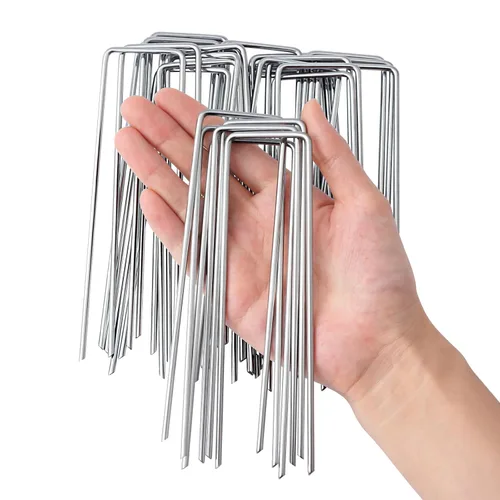 Miniatura 3 de Grapas galvanizadas de 6 pulgadas, paquete de 120 estacas de jardín de calibre 11, pasadores de paisaje en forma de U, tela resistente para barreras