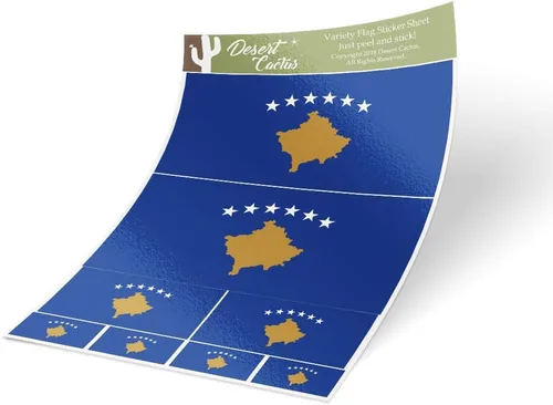 Desert Cactus Pegatinas de bandera de Kosovo, paquete de 8 unidades en total, calcomanías de país, logotipo de niños, álbum de recortes, automóvil,