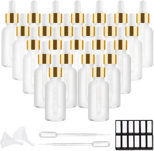 Miniatura 16 de PrettyCare Paquete de 4 botellas con cuentagotas de aceites esenciales, botellas vacías de tintura para cuidado personal y belleza, Ámbar