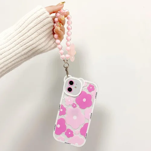 Miniatura 4 de NITITOP Funda compatible con iPhone 11, lente de cámara transparente con diseño de oso floral y cadena de pulsera de flores para mujeres y niñas