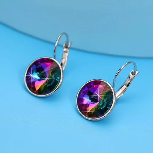 Miniatura 5 de Aretes de aro redondos de cristales austriacos para mujer, chapados en oro de 14 quilates, hipoalergénicos