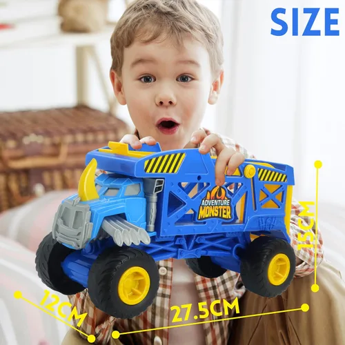 Miniatura 2 de Monster Trucks Hauler Rhino con 3 mini camiones y lanzamiento de súper rampa, regalo para niños a partir de 3 años